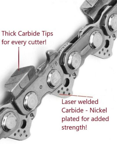 1x Tungsten Carbide Chain for small saws, 12 inch .043 3/8 44DL (22 cutters) ToughMax - Fits many saws running 12 inch bar.